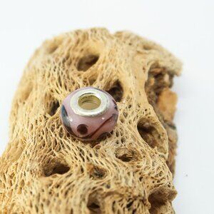 White and Purple European Glass Charm Bead with Silver Core Center